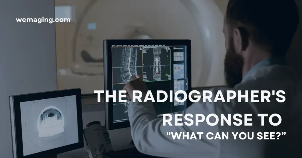 A picture of a Radiographer pointing at a screen.